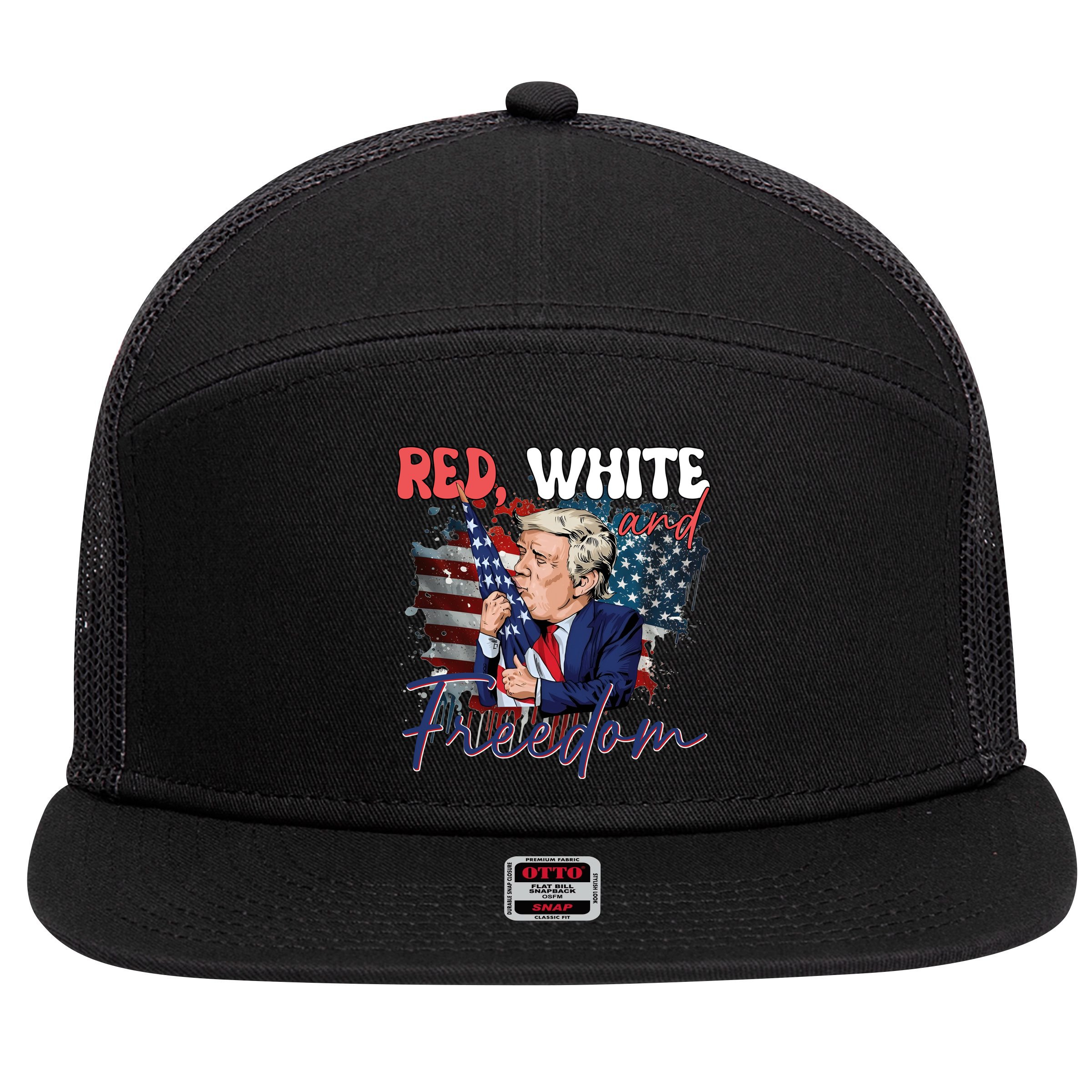 Trump 4th Of July Red White And Freedom Donald Trump Fourth Of July 7 Panel Mesh Trucker Snapback Hat