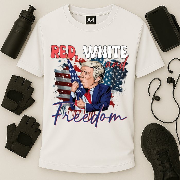 Trump 4th Of July Red White And Freedom Donald Trump Fourth Of July Cooling Performance Crew T-Shirt