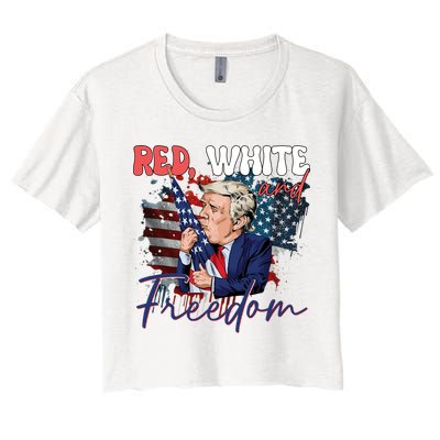 Trump 4th Of July Red White And Freedom Donald Trump Fourth Of July Women's Crop Top Tee