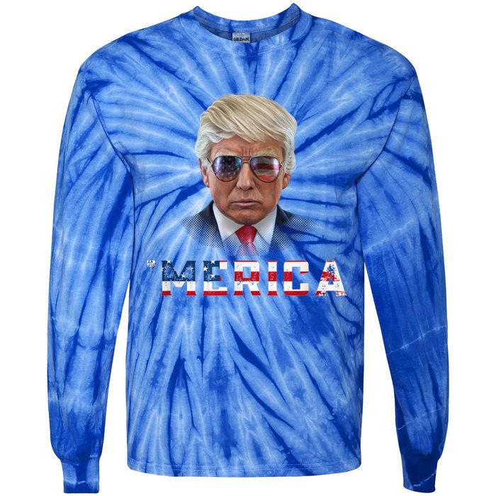 Trump 4th Of July Merica Funny T Rump American Gift Tie-Dye Long Sleeve Shirt