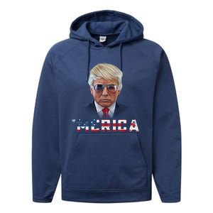 Trump 4th Of July Merica Funny T Rump American Gift Performance Fleece Hoodie