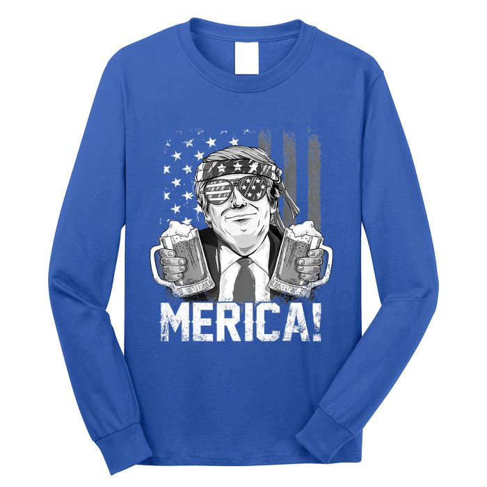 Trump 4th Of July Merica Usa American Flag Vintage Gift Long Sleeve Shirt