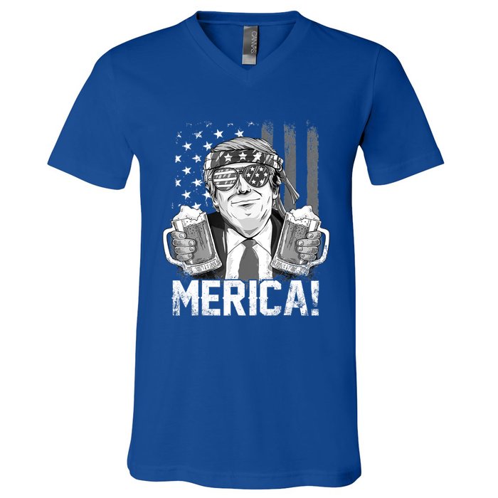 Trump 4th Of July Merica Usa American Flag Vintage Gift V-Neck T-Shirt