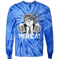 Trump 4th Of July Merica Usa American Flag Vintage Gift Tie-Dye Long Sleeve Shirt