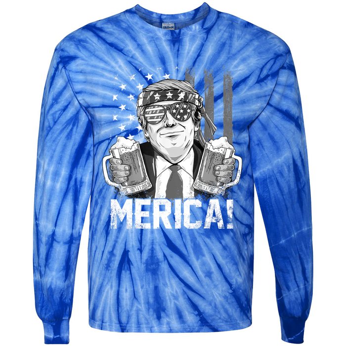 Trump 4th Of July Merica Usa American Flag Vintage Gift Tie-Dye Long Sleeve Shirt