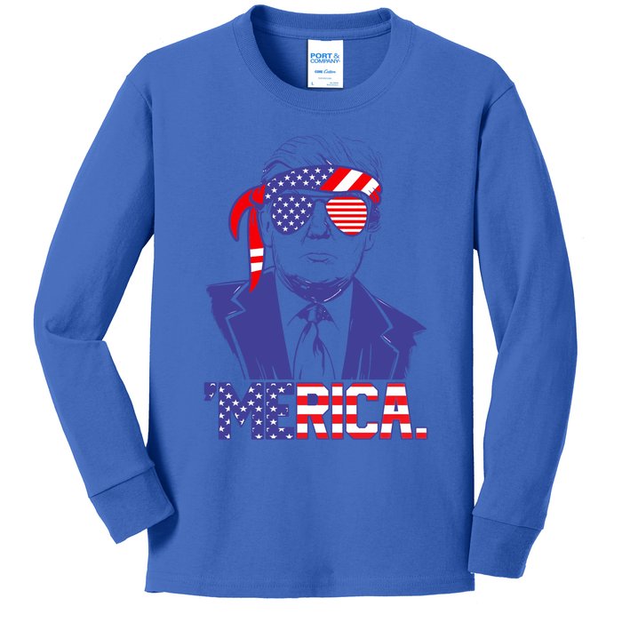 Trump 4th Of July Merica Usa American Flag Vintage Cute Gift Kids Long Sleeve Shirt