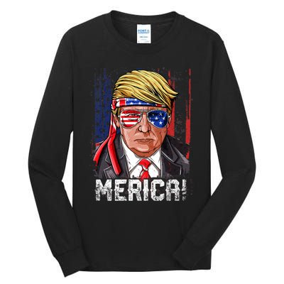 Trump 4th Of July Merica Usa American Flag Vintage Tall Long Sleeve T-Shirt