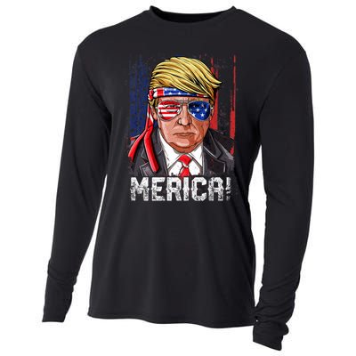 Trump 4th Of July Merica Usa American Flag Vintage Cooling Performance Long Sleeve Crew