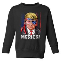 Trump 4th Of July Merica Usa American Flag Vintage Toddler Sweatshirt