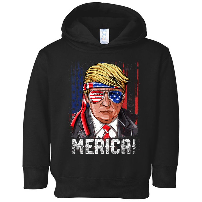 Trump 4th Of July Merica Usa American Flag Vintage Toddler Hoodie