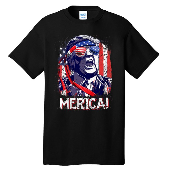 Trump 4th Of July Merica Usa American Flag Vintage Tall T-Shirt