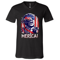 Trump 4th Of July Merica Usa American Flag Vintage V-Neck T-Shirt