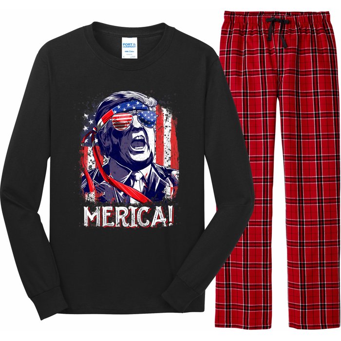 Trump 4th Of July Merica Usa American Flag Vintage Long Sleeve Pajama Set