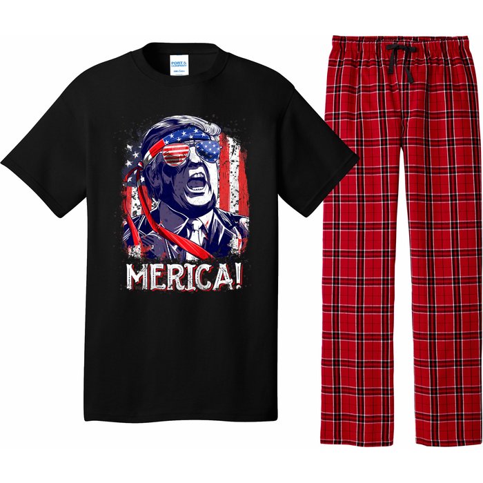 Trump 4th Of July Merica Usa American Flag Vintage Pajama Set