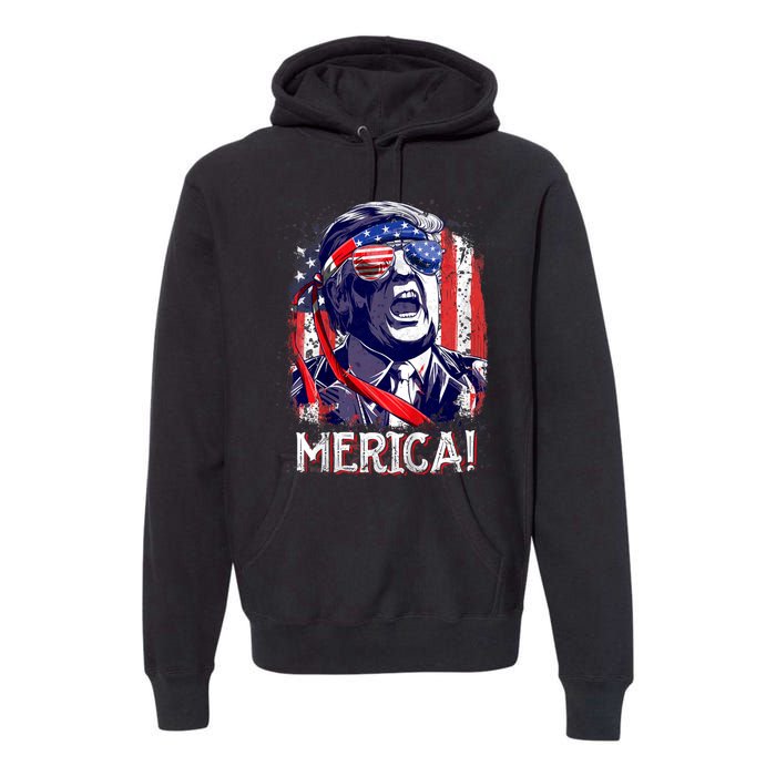 Trump 4th Of July Merica Usa American Flag Vintage Premium Hoodie