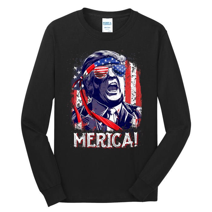 Trump 4th Of July Merica Usa American Flag Vintage Tall Long Sleeve T-Shirt