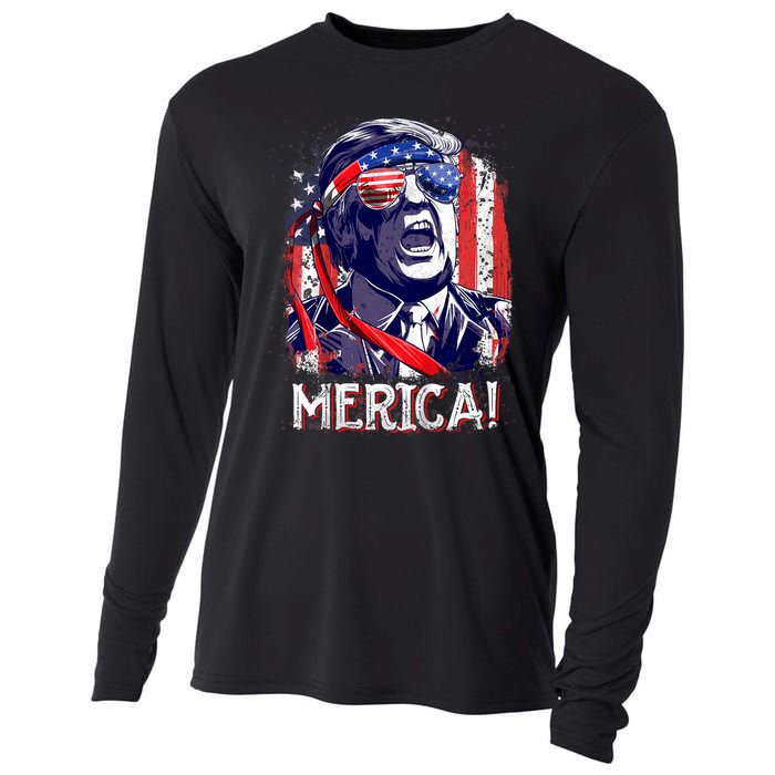 Trump 4th Of July Merica Usa American Flag Vintage Cooling Performance Long Sleeve Crew