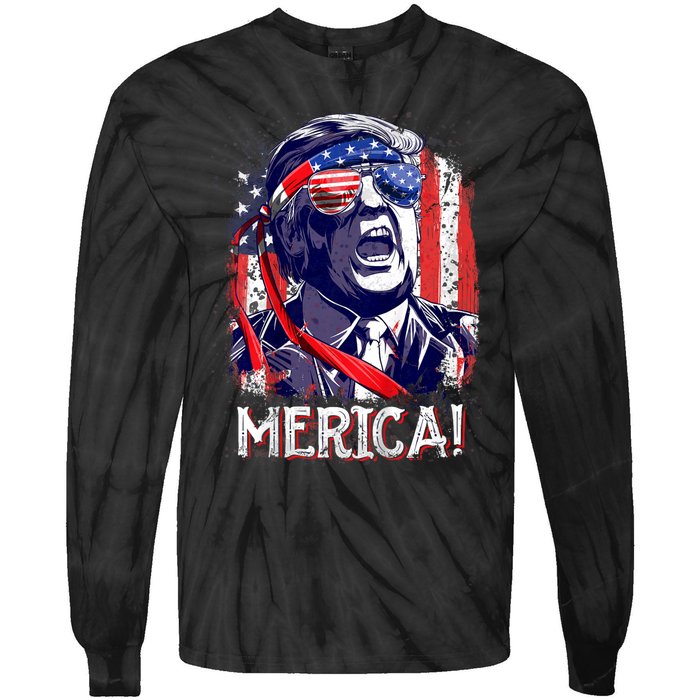 Trump 4th Of July Merica Usa American Flag Vintage Tie-Dye Long Sleeve Shirt