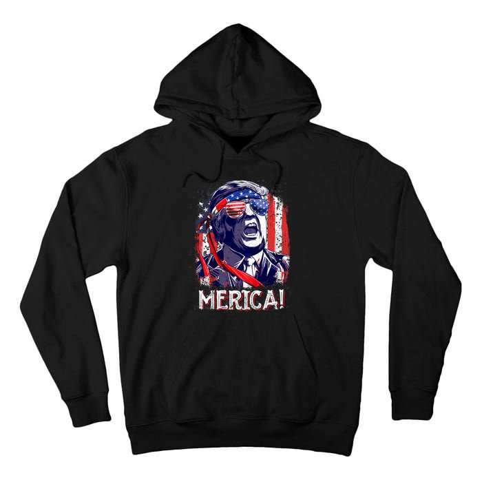 Trump 4th Of July Merica Usa American Flag Vintage Tall Hoodie