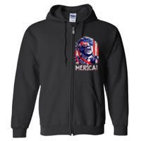 Trump 4th Of July Merica Usa American Flag Vintage Full Zip Hoodie