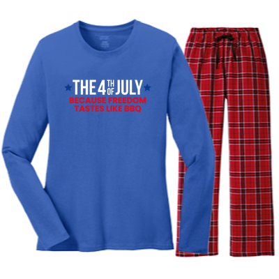 The 4th Of July Because Freedom Tastes Like Bbq Cool Gift Women's Long Sleeve Flannel Pajama Set 