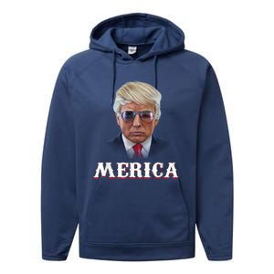 Trump 4th Of July Merica Funny D Onal T Rump 2024 Gift Performance Fleece Hoodie