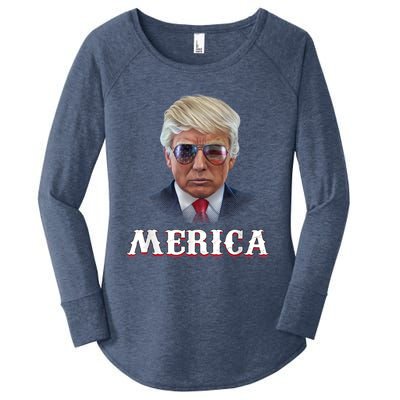 Trump 4th Of July Gift Funny Trump Merica Vintage Cute Gift Women's Perfect Tri Tunic Long Sleeve Shirt