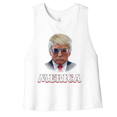 Trump 4th Of July Gift Funny Trump Merica Vintage Cute Gift Women's Racerback Cropped Tank