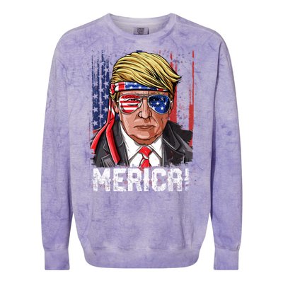 Trump 4th Of July Merica Usa American Flag Vintage Gift Colorblast Crewneck Sweatshirt