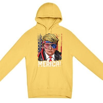 Trump 4th Of July Merica Usa American Flag Vintage Gift Premium Pullover Hoodie