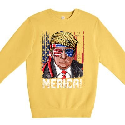 Trump 4th Of July Merica Usa American Flag Vintage Gift Premium Crewneck Sweatshirt