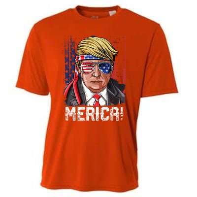 Trump 4th Of July Merica Usa American Flag Vintage Gift Cooling Performance Crew T-Shirt