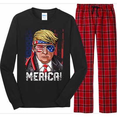 Trump 4th Of July Merica Usa American Flag Vintage Gift Long Sleeve Pajama Set