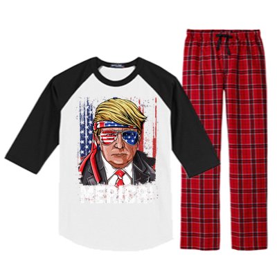 Trump 4th Of July Merica Usa American Flag Vintage Gift Raglan Sleeve Pajama Set