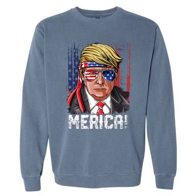 Trump 4th Of July Merica Usa American Flag Vintage Gift Garment-Dyed Sweatshirt