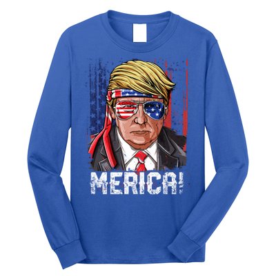 Trump 4th Of July Merica Usa American Flag Vintage Gift Long Sleeve Shirt