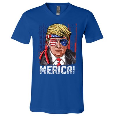 Trump 4th Of July Merica Usa American Flag Vintage Gift V-Neck T-Shirt