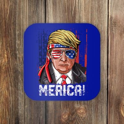 Trump 4th Of July Merica Usa American Flag Vintage Gift Coaster