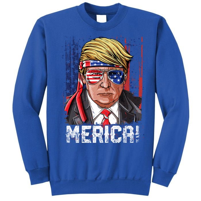 Trump 4th Of July Merica Usa American Flag Vintage Gift Tall Sweatshirt