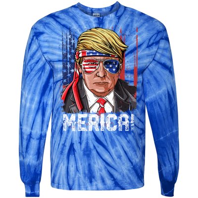 Trump 4th Of July Merica Usa American Flag Vintage Gift Tie-Dye Long Sleeve Shirt