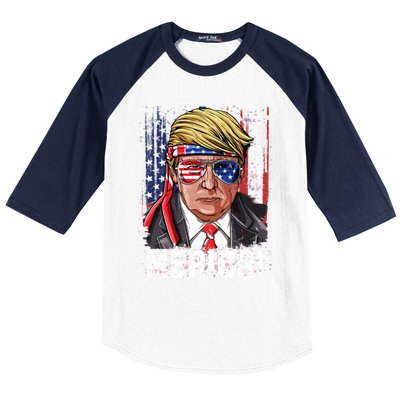 Trump 4th Of July Merica Usa American Flag Vintage Gift Baseball Sleeve Shirt