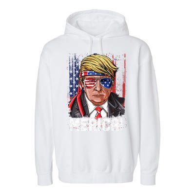 Trump 4th Of July Merica Usa American Flag Vintage Gift Garment-Dyed Fleece Hoodie