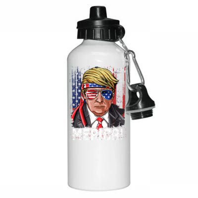 Trump 4th Of July Merica Usa American Flag Vintage Gift Aluminum Water Bottle