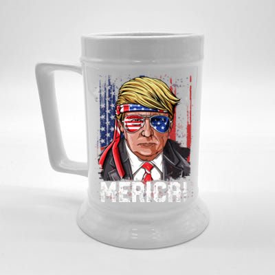 Trump 4th Of July Merica Usa American Flag Vintage Gift Beer Stein