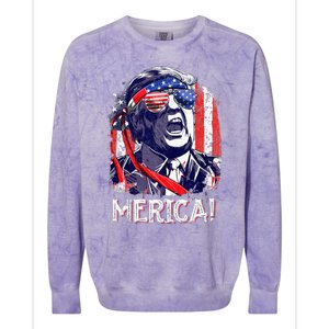 Trump 4th Of July Merica Women Usa American Flag Colorblast Crewneck Sweatshirt