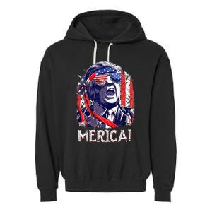 Trump 4th Of July Merica Women Usa American Flag Garment-Dyed Fleece Hoodie