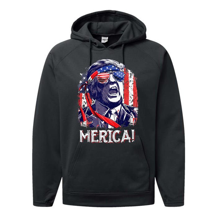 Trump 4th Of July Merica Women Usa American Flag Performance Fleece Hoodie