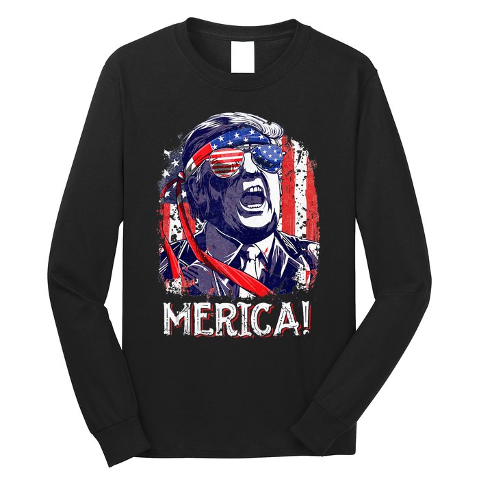 Trump 4th Of July Merica Women Usa American Flag Long Sleeve Shirt