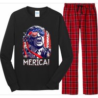 Trump 4th Of July Merica Women Usa American Flag Long Sleeve Pajama Set