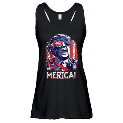 Trump 4th Of July Merica Women Usa American Flag Ladies Essential Flowy Tank